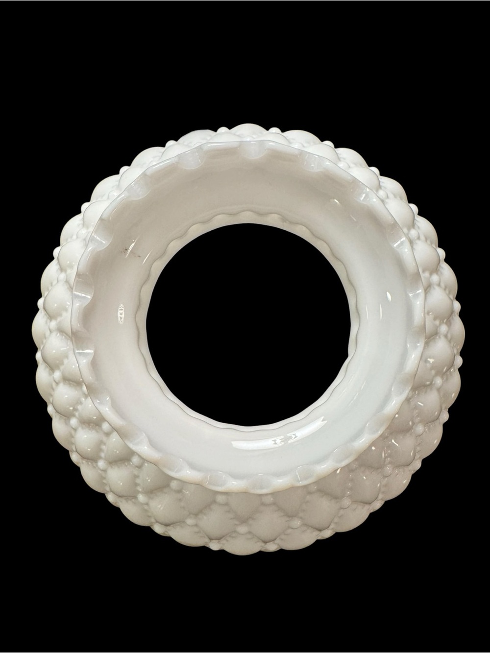 Vintage White Milk Glass Diamond Quilted Ruffle Hurricane Lamp Shade - Picture 3 of 7
